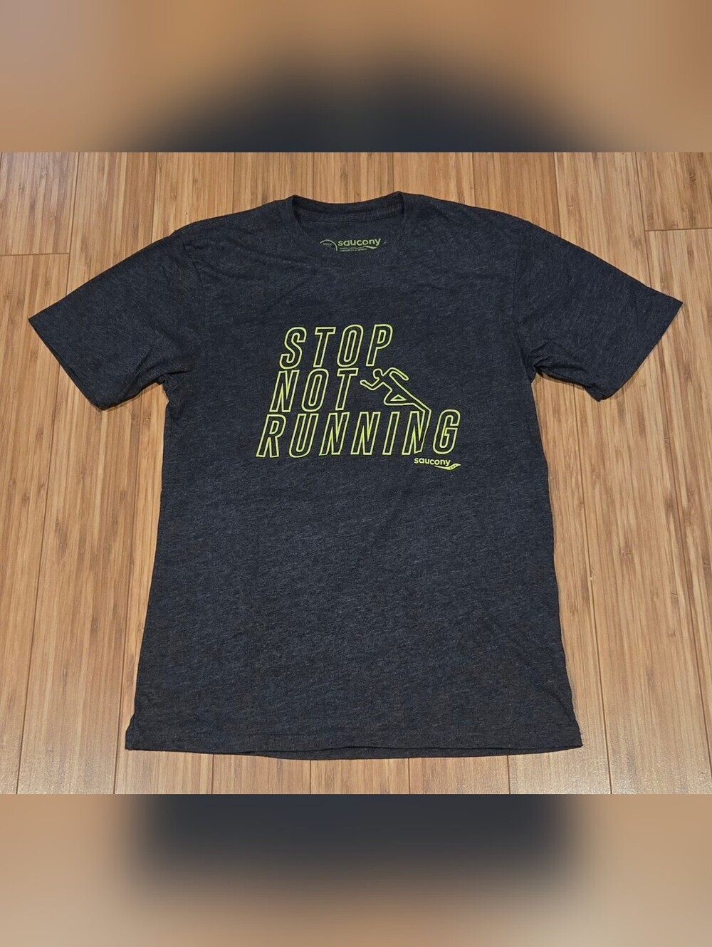 Saucony Charcoal Short-Sleeve Tee with Neon Yellow Graphic